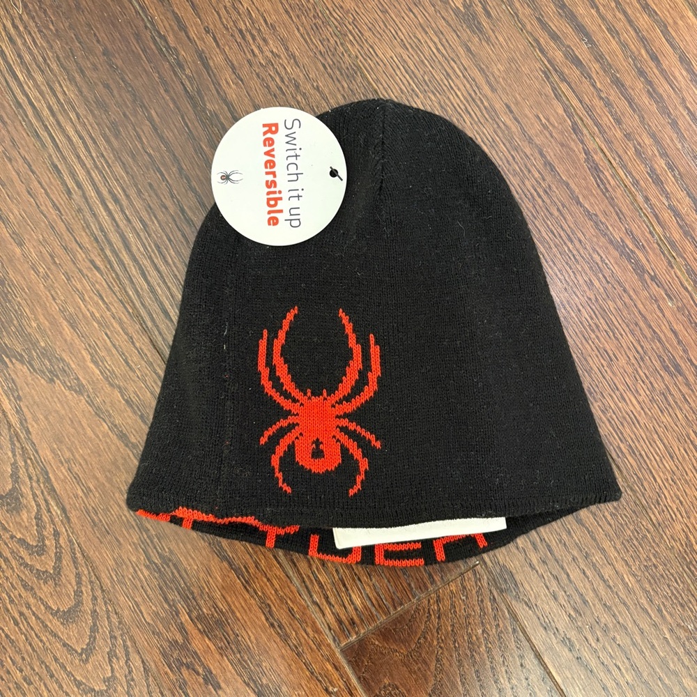 Reversible Spyder Black and Red Kids Knit Beanie